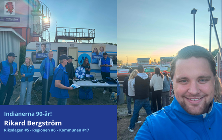 Moderaterna på Speedway i Kumla, samt riksdagskandidat Rikard Bergström på bild.